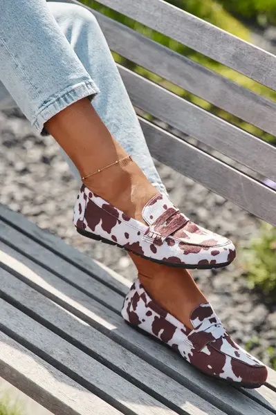 Boto Loafery Mokasíny Ženské Ploché S Hladkými Vloženými Hnedo-Biele Soreline