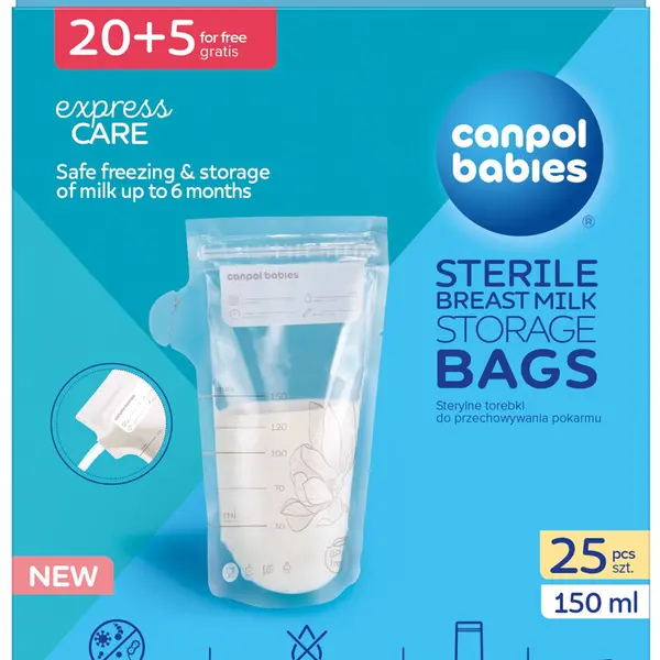 CANPOL BABIES Sáčky k uchovávání odsátého mléka 150 ml 20 ks