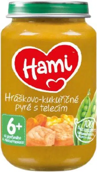 HAMI masozeleninový příkrm Hráškovo-kukuřičné pyré s telecím, 6+ 200 g