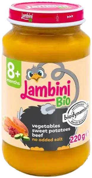 LAMBINI BIO Demeter příkrm zelenina, batáty a hovězí 220 g