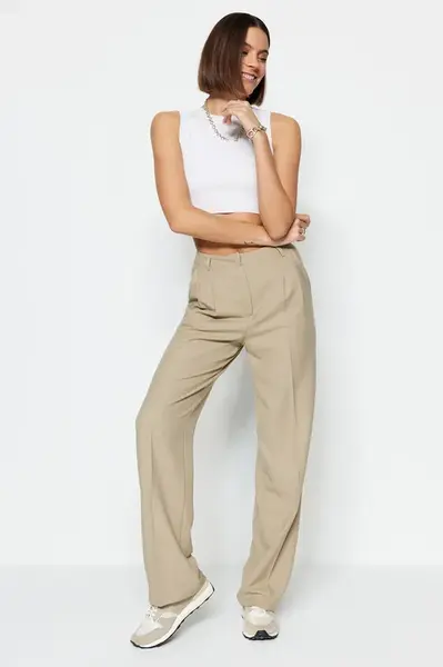 Trendyol Limitovaná edice norkových rovných/rovně skládaných tkaných kalhot