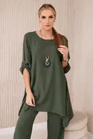Dámský set halenka s přívěskem + kalhoty - khaki