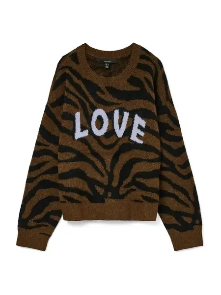 VERO MODA Sveter 'VMNewkai'  koňaková / čierna / biela
