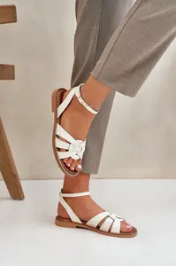 Lewski Shoes Kožené Dámské Sandály Na Plochém Podpatku Zazoo 3688 Ecru