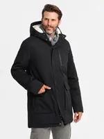 Ombre Męska długa kurtka parka sherpa – black