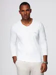Ombre Men's V-neck SLIM FIT longsleeve with elastane and print - white
