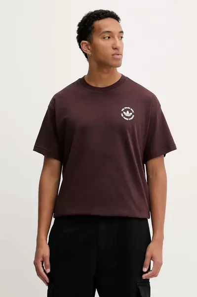 Bavlněné tričko adidas Originals Camel Treffy pánské, hnědá barva, s potiskem, HY4987