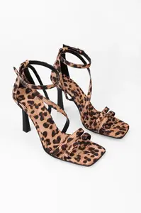 Shoeberry Women's Mules Leopard Satin Heeled Shoes