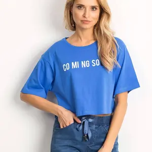 Cropped blouse with text print blue