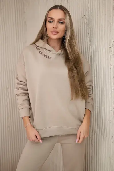 Zateplená souprava s výšivkou Los Angeles světle béžová