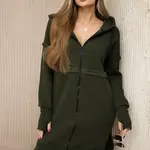 Zateplený komplet s dlouhou mikinou v khaki barvě