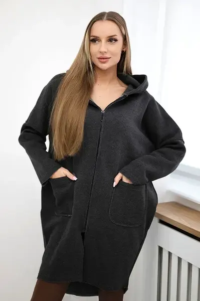 Zateplená mikina s delším zadním dílem z grafitu