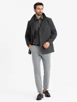 Ombre Men's short double-breasted wool coat - graphite