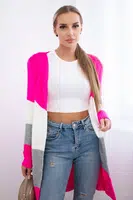 Svetr Cardigan na ramínka růžový neon+ecru