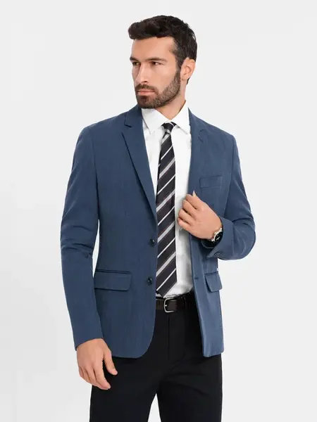 Ombre Elegant men's SLIM FIT jacket with rayon - dark blue