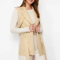 Trendyol Beige Finike Belt Detailed Woven Vest