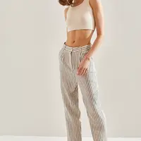 Bianco Lucci Women's Striped Front Pop Up Trousers