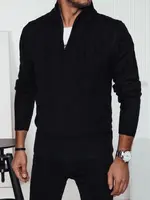 Sweter męski z rozpinanym kołnierzem czarny Dstreet