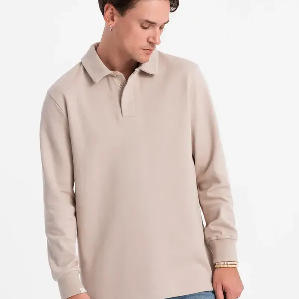 Ombre Men's structured knit polo collar sweatshirt - beige
