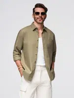 Ombre Men's cotton shirt with pocket REGULAR FIT - olive
