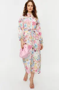 Trendyol Lilac Floral Ruffle Detail Lined Woven Chiffon Dress