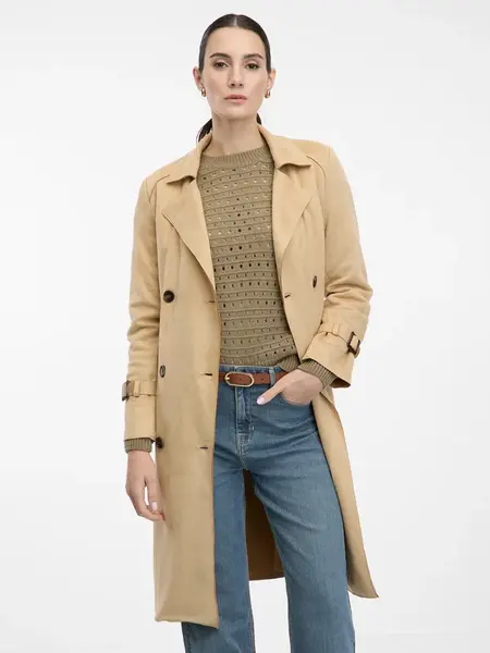 Orsay Béžový dámský trenčkot v semišové úpravě - Dámské