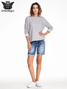 Blue denim shorts with long legs