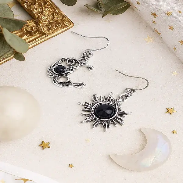 Sun & Moon Alloy Glass Dangle Earrings