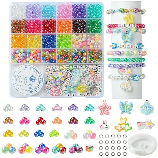 DIY Round & Flat Round with Letters Acrylic & Resin Bracelets Jewelry Making Kits