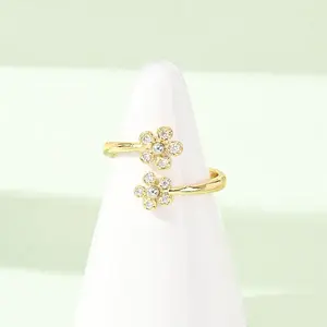 Brass Micro Pave Cubic Zirconia Cuff Open Rings for Women