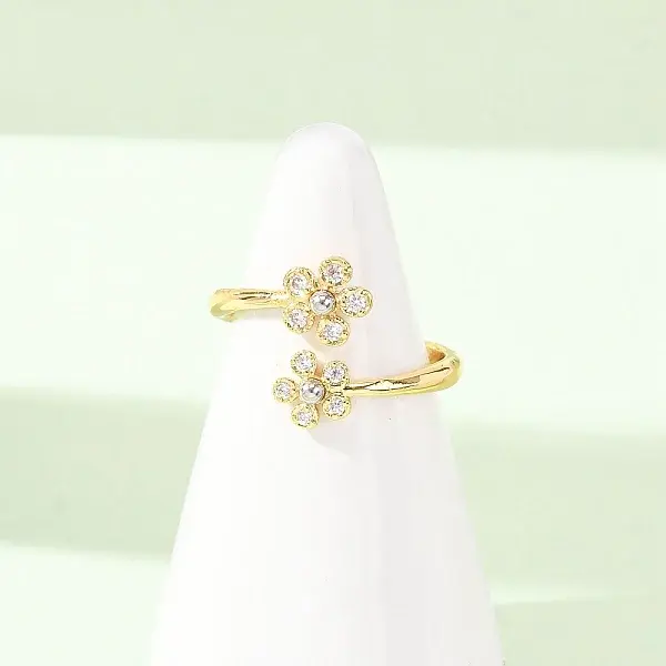 Brass Micro Pave Cubic Zirconia Cuff Open Rings for Women
