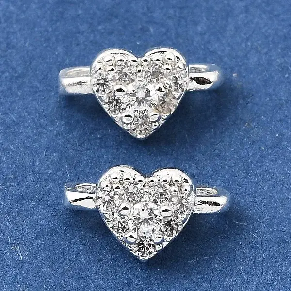 Brass Micro Pave Clear Cubic Zirconia 2-Loop Heart Spacer Bars