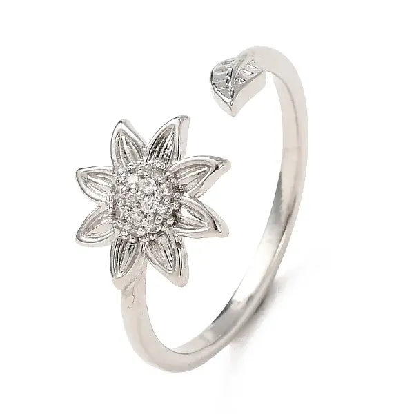 Brass Micro Pave Cubic Zirconia Cuff Open Rings for Women