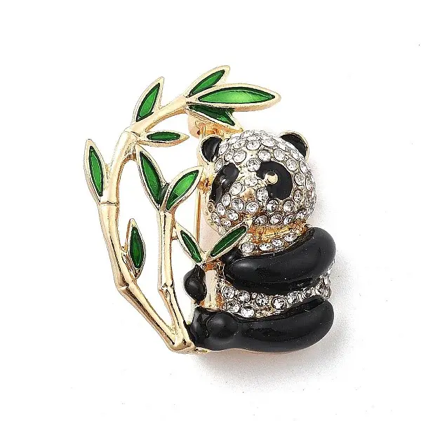 Cute Panda Bamboo Alloy Black Enamel Pin Brooches
