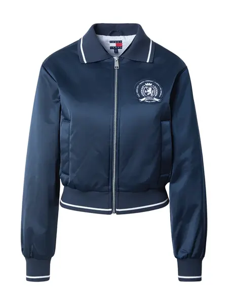 Tommy Jeans Prechodná bunda 'Back Logo Patch Varsity'  tmavomodrá / biela