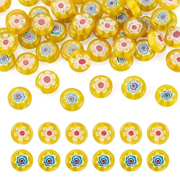 50Pcs 2 Colors Handmade Millefiori Lampwork Beads