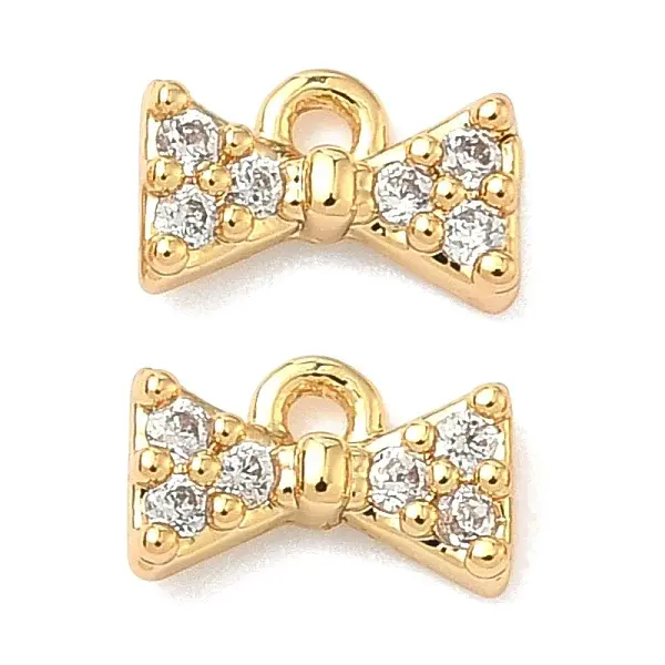 Brass Micro Pave Cubic Zirconia Bowknot Charms
