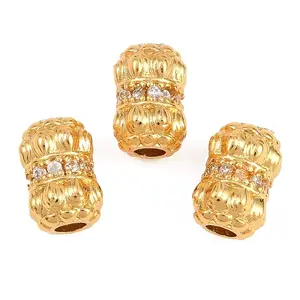 Brass Micro Pave Clear Cubic Zirconia Beads