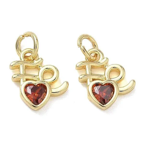Valentine's Day Brass Micro Pave Dark Red Cubic Zirconia Charms