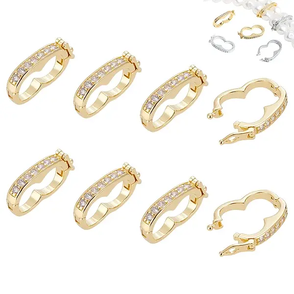 8Pcs Rack Plating Brass Micro Pave Clear Cubic Zirconia Twister Clasps