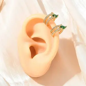 C-Shaped with Teardrop Brass Micro Pave Cubic Zirconia Cuff Earrings