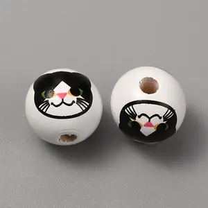 Printed Cat Wood European Beads
