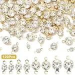 120Pcs 4 Styles Brass Pave Clear Cubic Zirconia Connector Charms