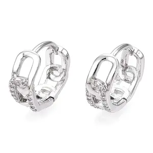 Brass Micro Pave Clear Cubic Zirconia Hoop Earrings