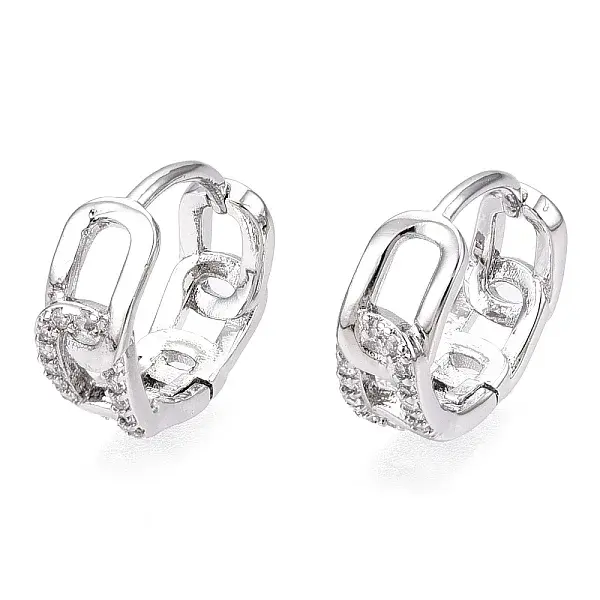 Brass Micro Pave Clear Cubic Zirconia Hoop Earrings