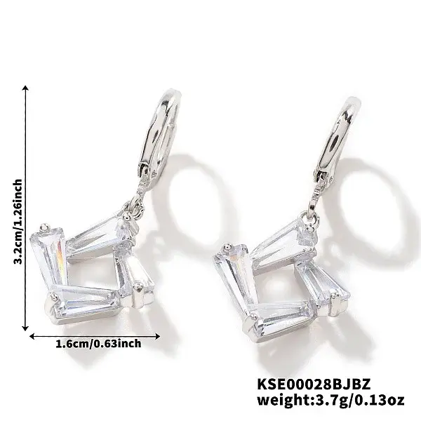 Chic Minimalist Geometric Brass Clear Cubic Zirconia Rhombus Hoop Earrings