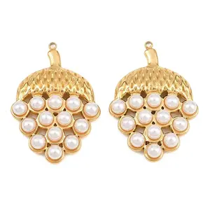 304 Stainless Steel & White ABS Plastic Pearl Pendants