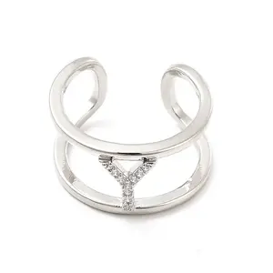 Clear Cubic Zirconia Initial Letter Open Cuff Ring
