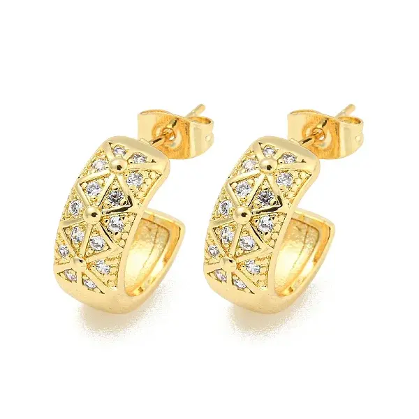 C-Shaped Brass Pave Clear Cubic Zirconia Stud Earrings