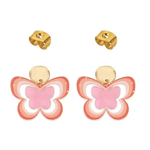Brass Printing Acrylic Butterfly Dangle Stud Earrings